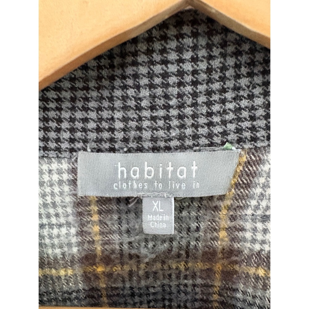 Habitat Lagenlook Button Down Gray Plaid Mixed Print Houndstooth Long Sleeve XL - Picture 4 of 5